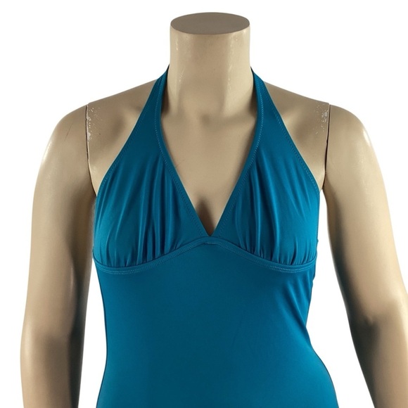 J.Crew Halter V-Neck One-Piece Swimsuit Teal Size 14 - Picture 2 of 7
